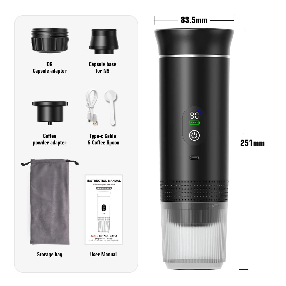 Ultimate Wireless Electric Portable Espresso Coffee Machine - Enjoy Fresh Brewed Coffee Anywhere with 3-in-1 Functionality for Home, Car, and Camping!