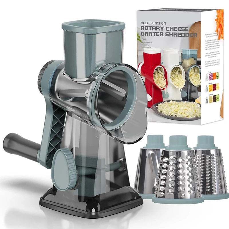 Transform Your Cooking Experience with the 3 in 1 Rotary Cheese Grater - Versatile Manual Vegetable Slicer and Grinder for Nuts, Cheese, and More!