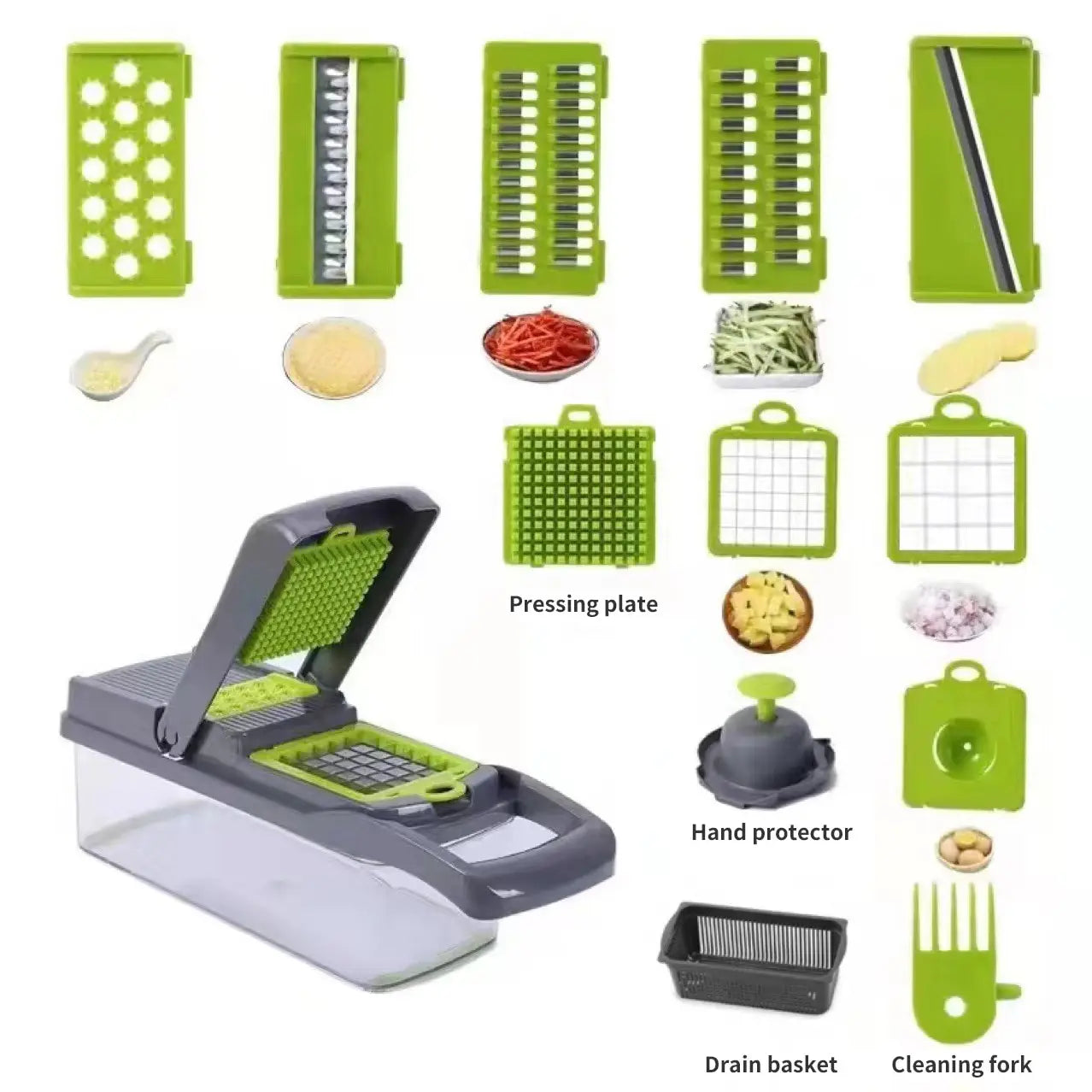 Transform Your Cooking with the 12-in-1 Green and Black Multifunctional Vegetable Slicer and Chopper - Perfect for Effortless Meal Prep!