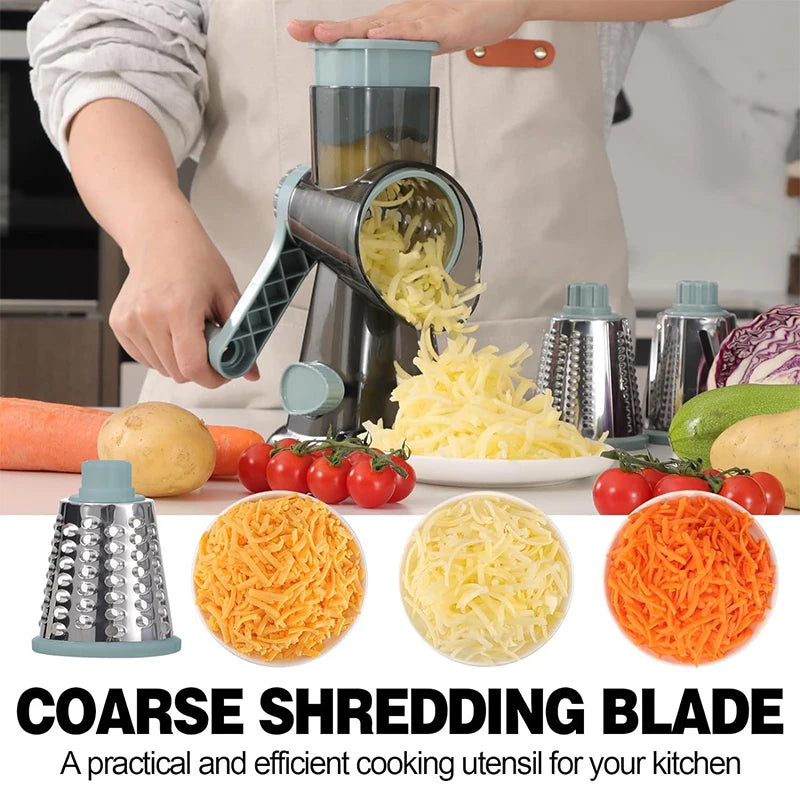 Transform Your Cooking Experience with the 3 in 1 Rotary Cheese Grater - Versatile Manual Vegetable Slicer and Grinder for Nuts, Cheese, and More!