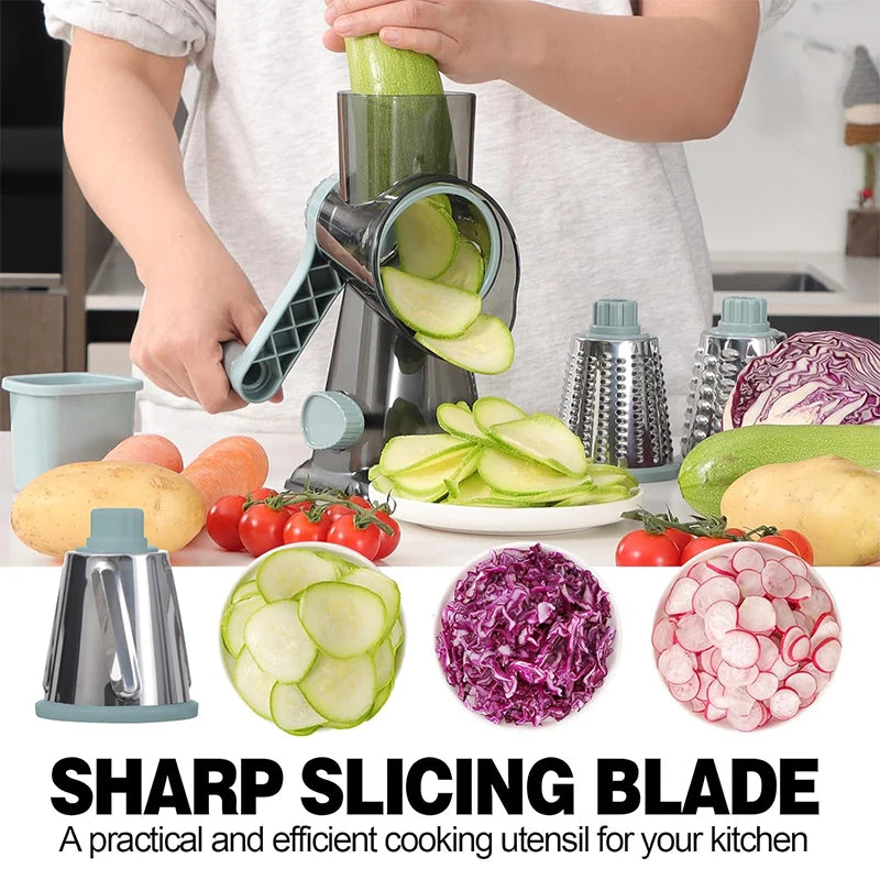 Transform Your Cooking Experience with the 3 in 1 Rotary Cheese Grater - Versatile Manual Vegetable Slicer and Grinder for Nuts, Cheese, and More!