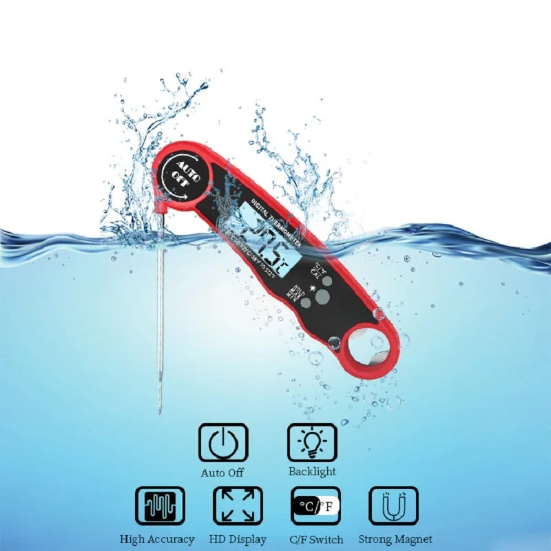 Waterproof Instant Read Digital Kitchen Thermometer - Perfect for Meat, BBQ, and Cooking!
