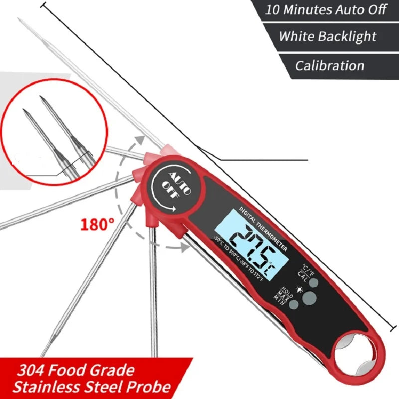 Waterproof Instant Read Digital Kitchen Thermometer - Perfect for Meat, BBQ, and Cooking!