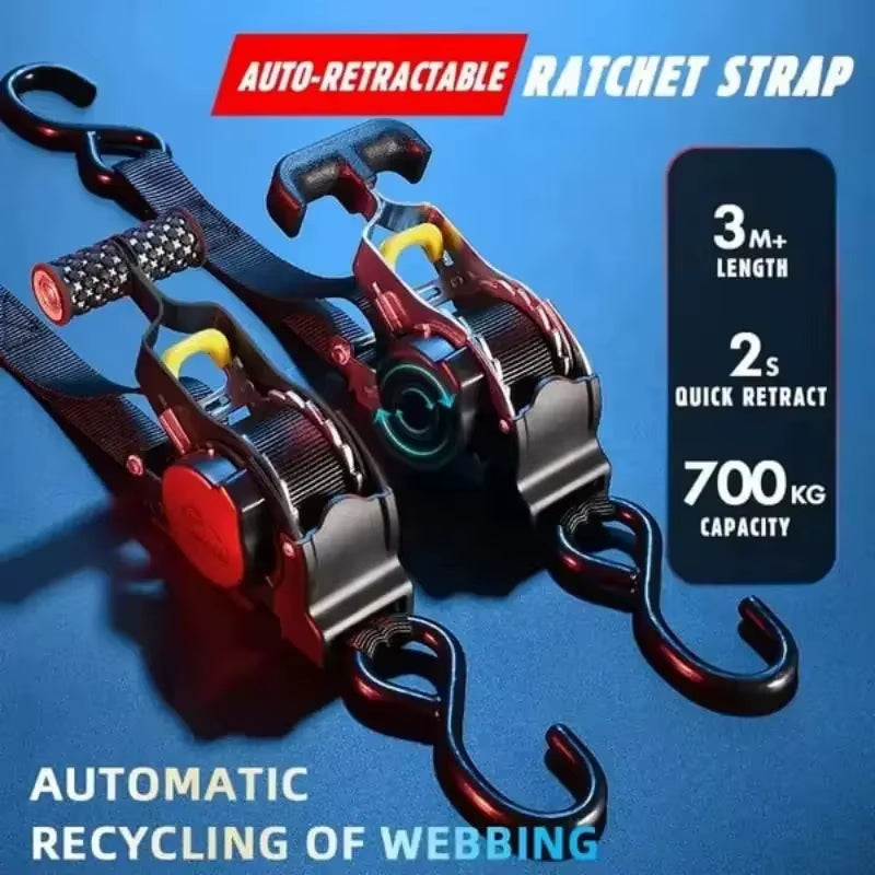 Ultimate Retractable Ratchet Strap for Secure Cargo Transport - Perfect for Motorcycles, Cars, and More!