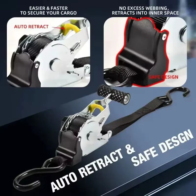 Ultimate Retractable Ratchet Strap for Secure Cargo Transport - Perfect for Motorcycles, Cars, and More!