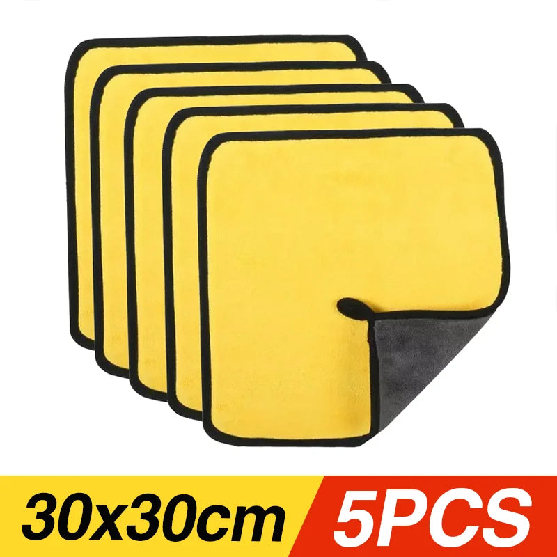 Premium Absorbent Microfiber Car Wash Towels - Thickened Yellow Cleaning Cloths in Multiple Sizes