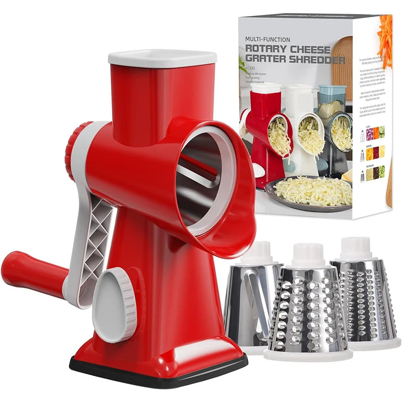 Transform Your Cooking Experience with the 3 in 1 Rotary Cheese Grater - Versatile Manual Vegetable Slicer and Grinder for Nuts, Cheese, and More!