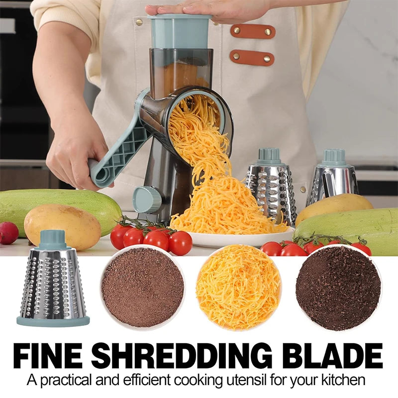 Transform Your Cooking Experience with the 3 in 1 Rotary Cheese Grater - Versatile Manual Vegetable Slicer and Grinder for Nuts, Cheese, and More!