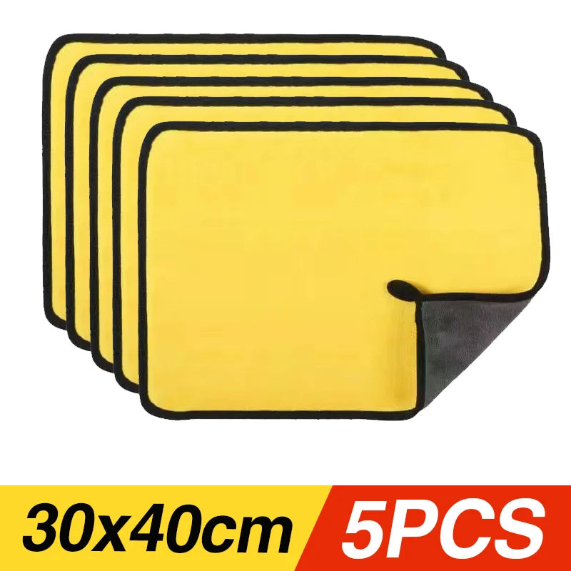 Premium Absorbent Microfiber Car Wash Towels - Thickened Yellow Cleaning Cloths in Multiple Sizes