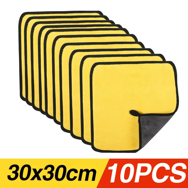 Premium Absorbent Microfiber Car Wash Towels - Thickened Yellow Cleaning Cloths in Multiple Sizes
