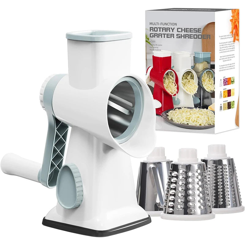 Transform Your Cooking Experience with the 3 in 1 Rotary Cheese Grater - Versatile Manual Vegetable Slicer and Grinder for Nuts, Cheese, and More!
