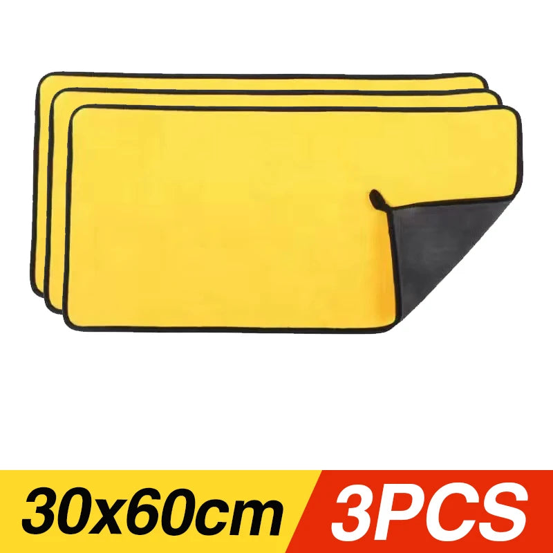 Premium Absorbent Microfiber Car Wash Towels - Thickened Yellow Cleaning Cloths in Multiple Sizes