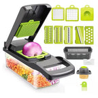 Transform Your Cooking with the 12-in-1 Green and Black Multifunctional Vegetable Slicer and Chopper - Perfect for Effortless Meal Prep!